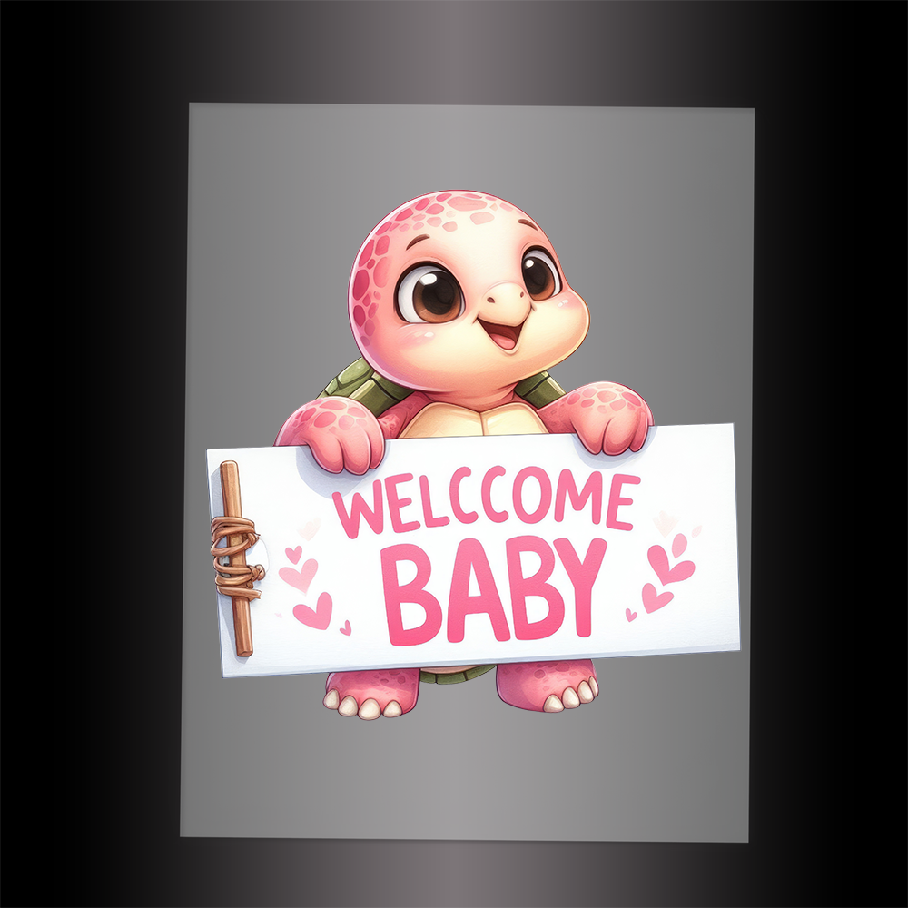 (DTF-1161) TURTLE - WELCOME BABY PINK - Garment Transfer