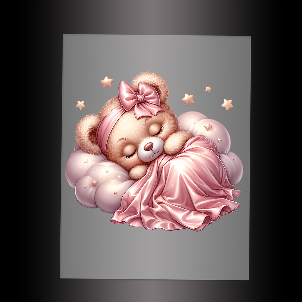 (DTF-1176) PINK SLEEPING TEDDY 7 - Garment Transfer