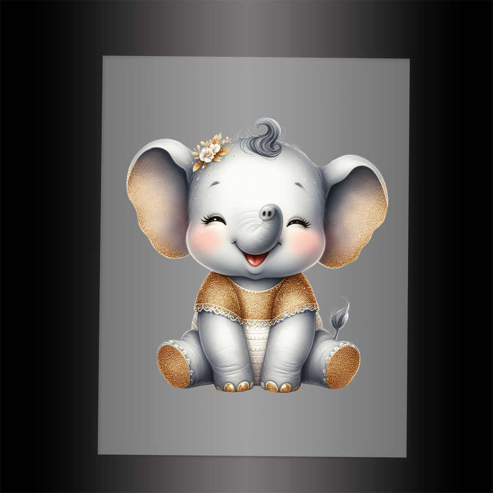 (DTF-1274) BABY GOLD SPARKLE ELEPHANT - Garment Transfer