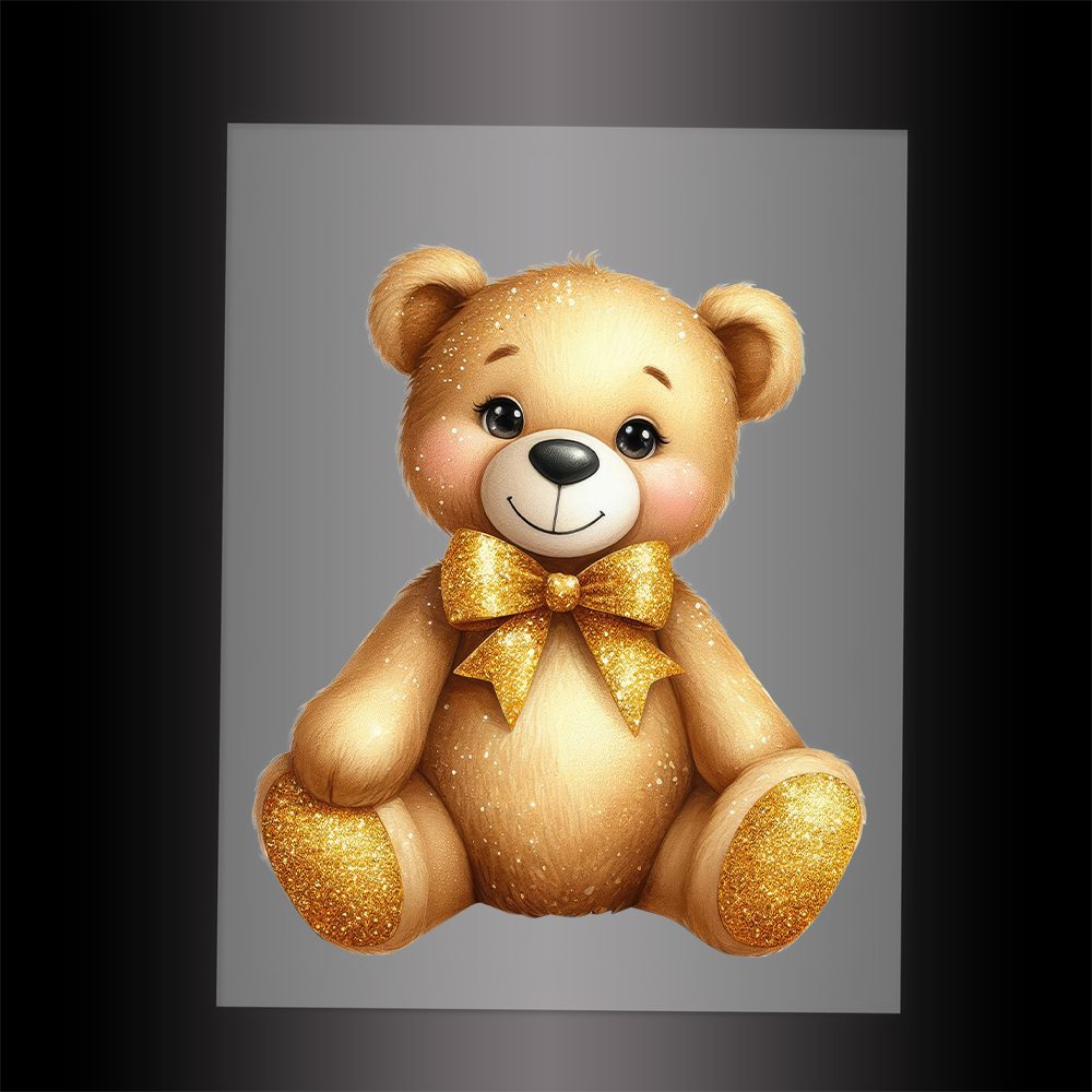 (DTF-1276) BABY GOLD SPARKLE BEAR - Garment Transfer