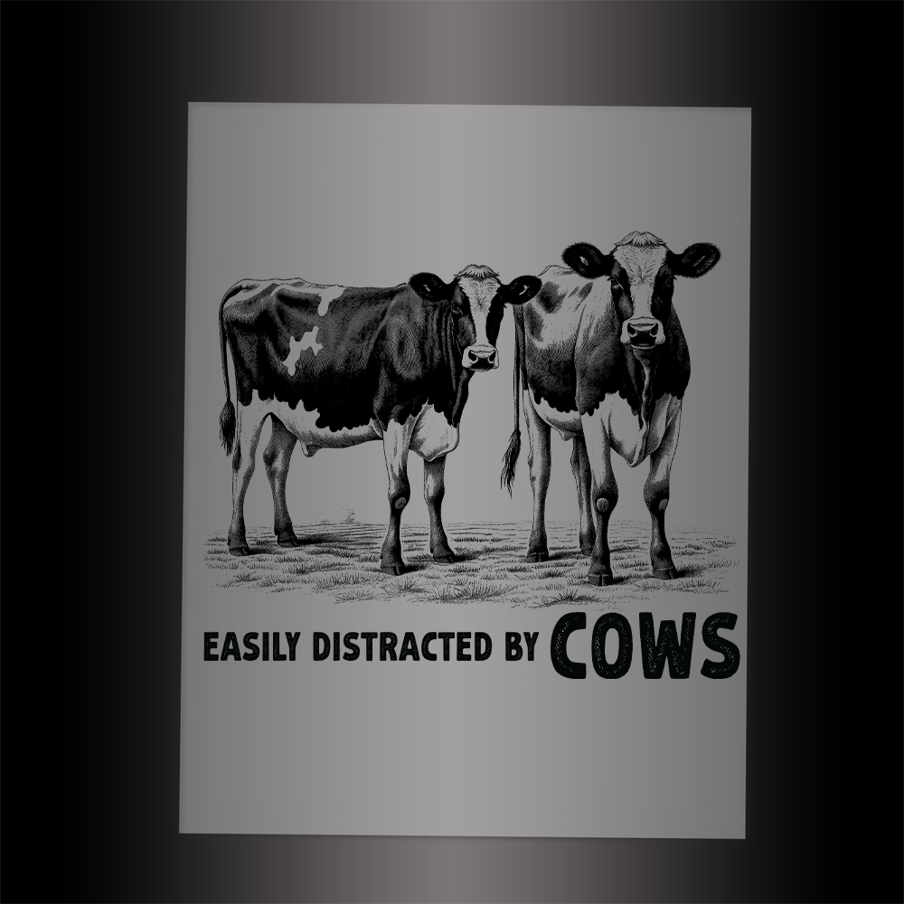 (DTF-705) EASILY DISTRACTED BY COWS - Garment Transfer