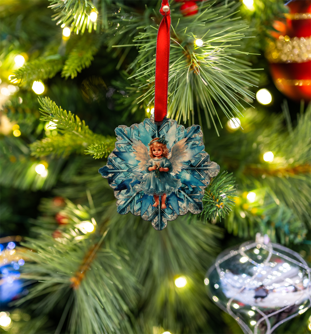 Hanging Ornament - Snowflake - Blue Christmas Angel