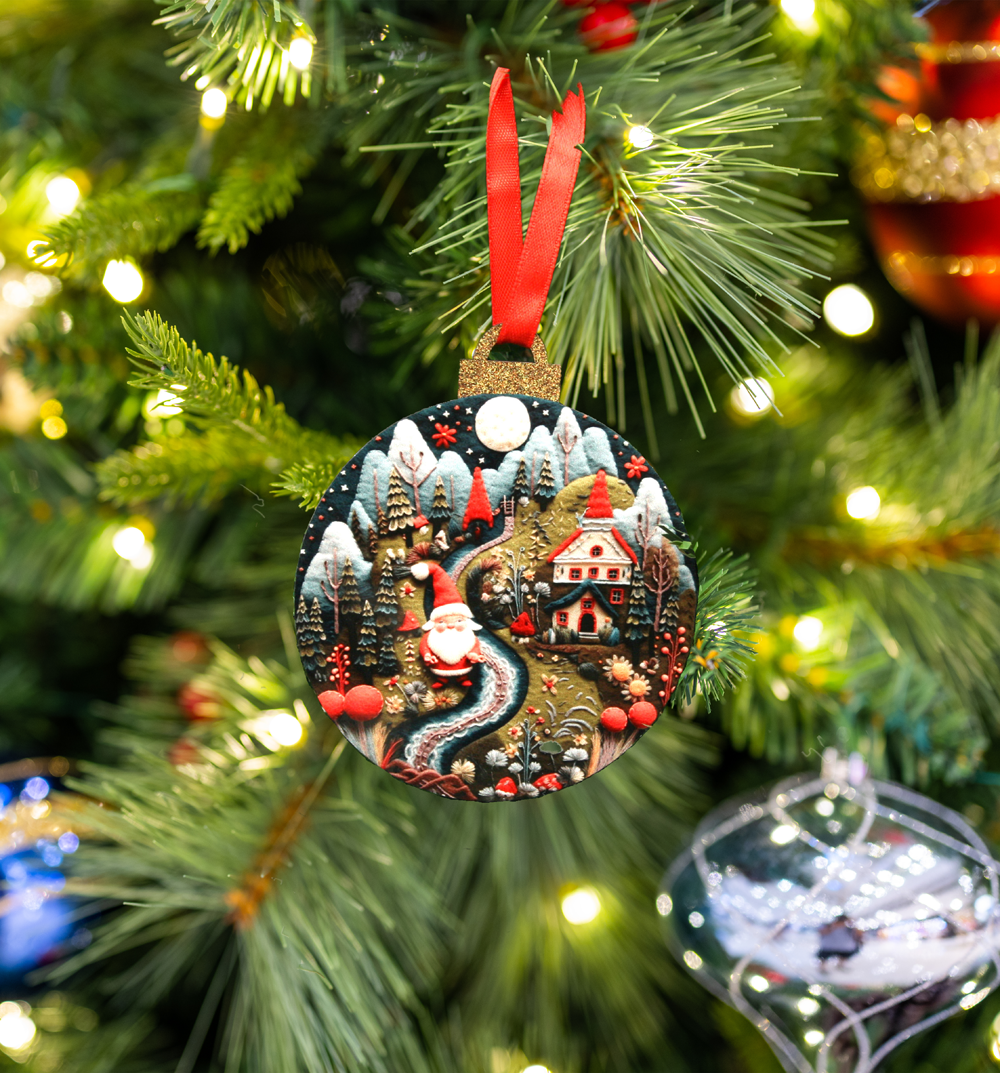 Hanging Ornament - Bauble - Embroidered Gnomes 3