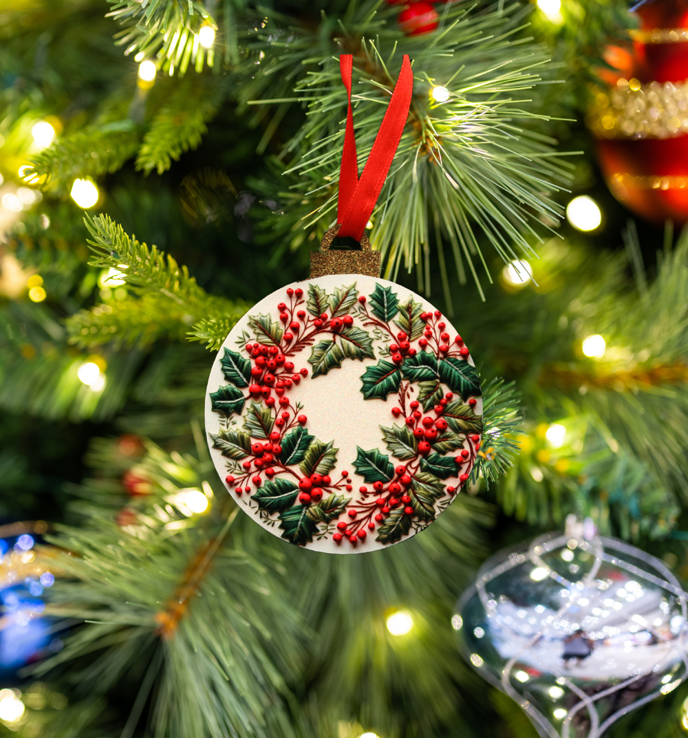 Hanging Ornament - Bauble - Embroidered Gnomes & Wreaths - Assorted Designs