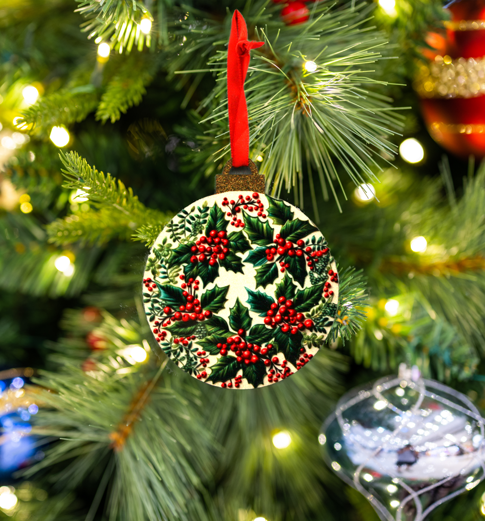 Hanging Ornament - Bauble - Embroidered Gnomes & Wreaths - Assorted Designs