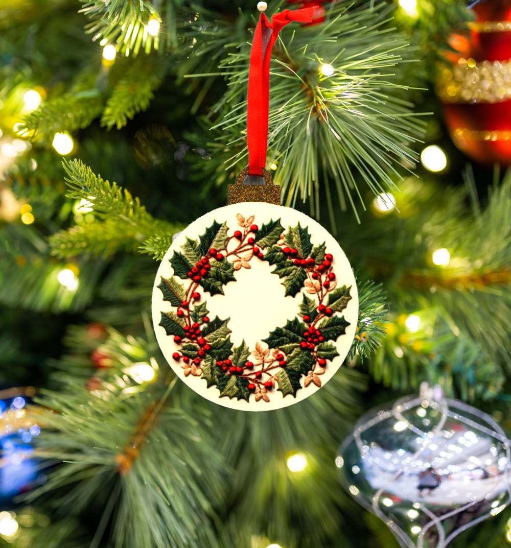 Hanging Ornament - Bauble - Embroidered Gnomes & Wreaths - Assorted Designs