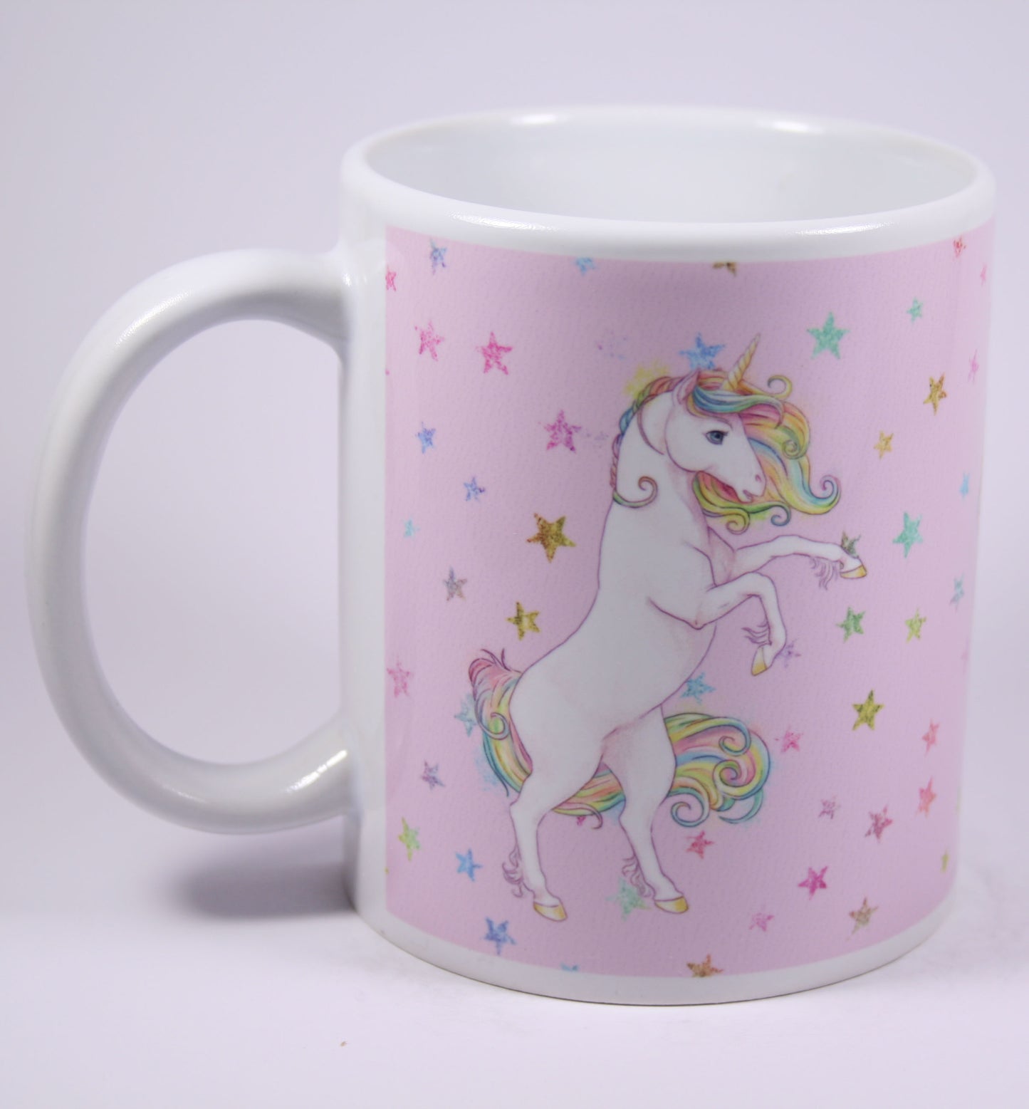 UNICORN MUG - GLITTER STARS PINK - REARING, HEAD, STANDING