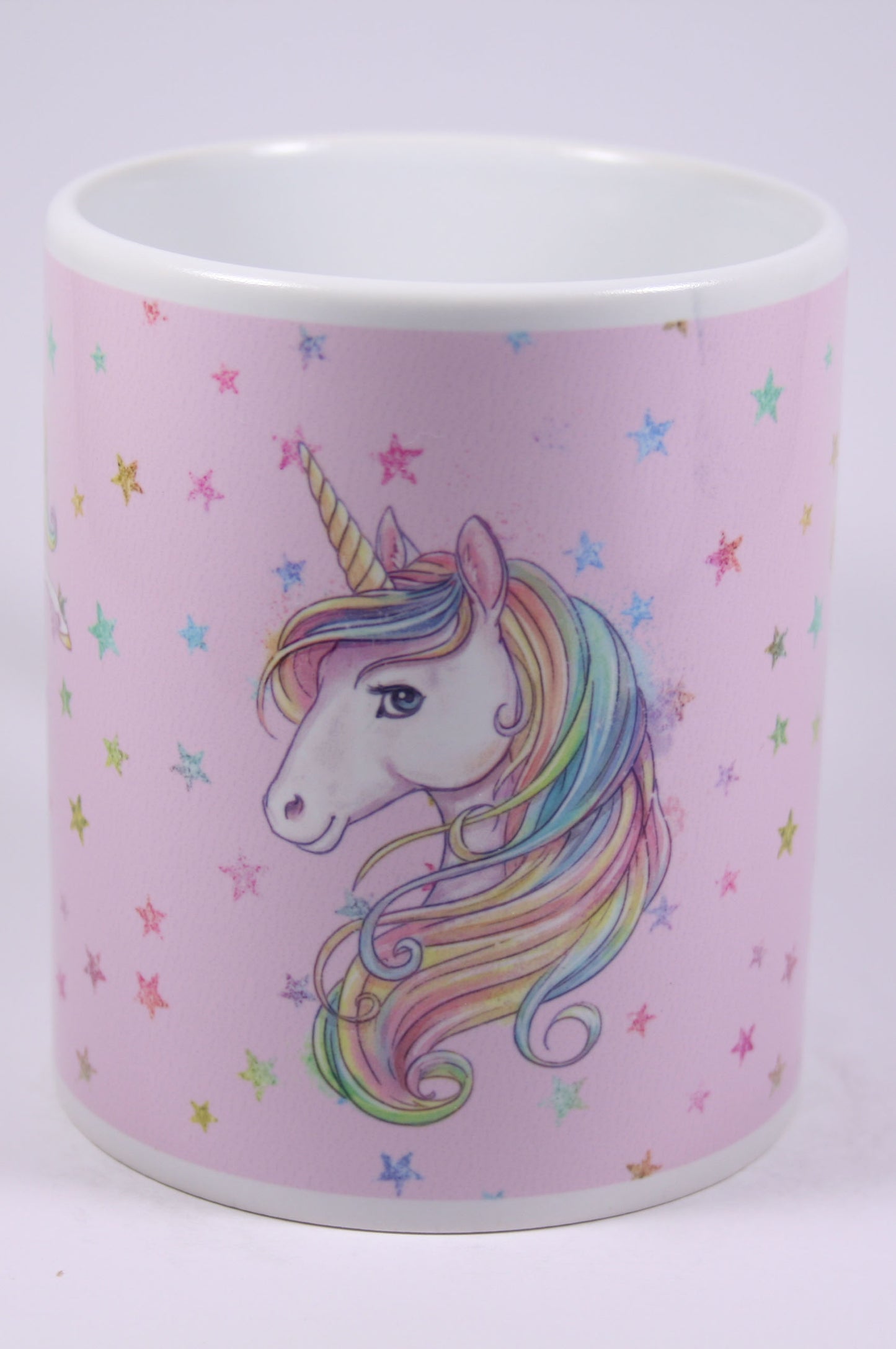 UNICORN MUG - GLITTER STARS PINK - REARING, HEAD, STANDING