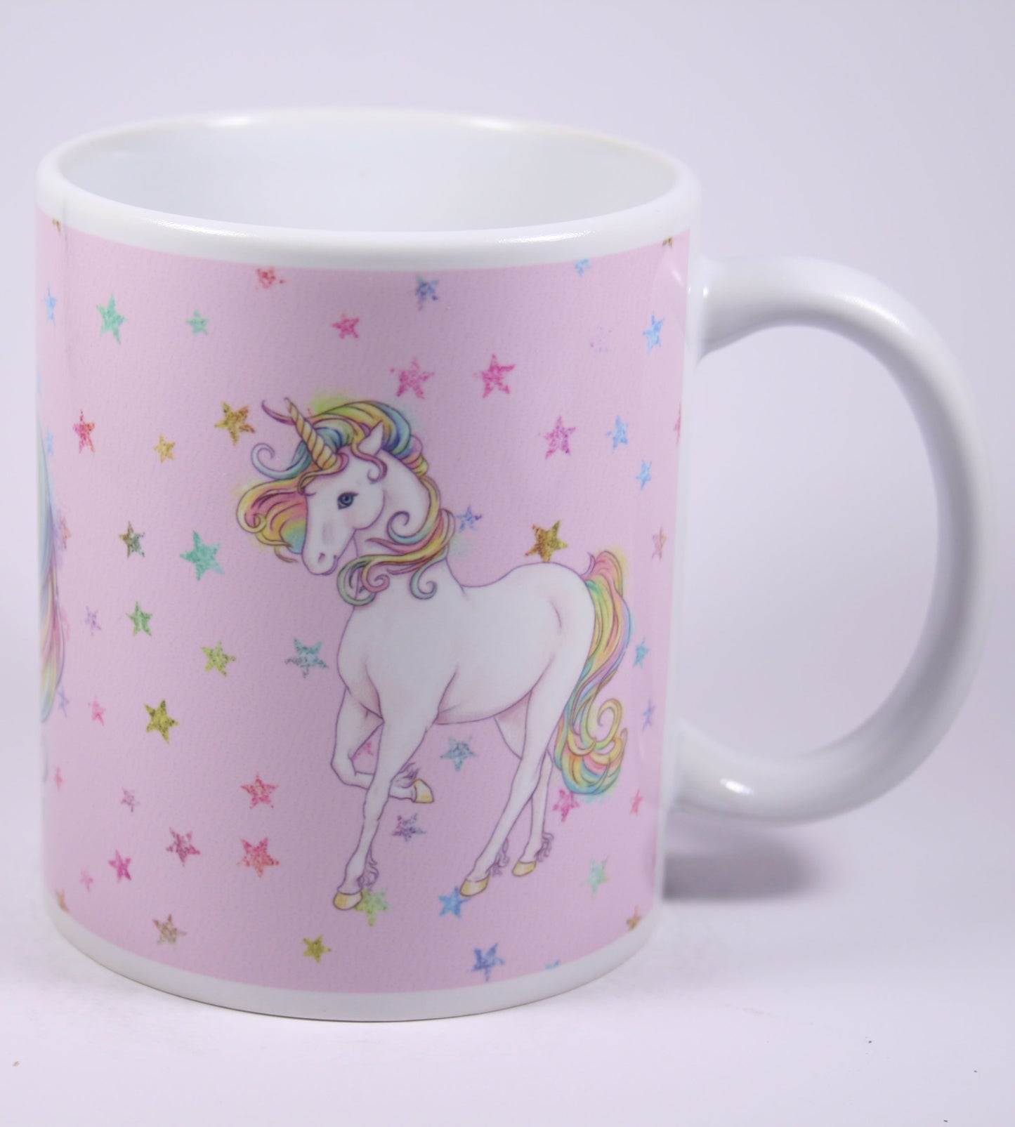 UNICORN MUG - GLITTER STARS PINK - REARING, HEAD, STANDING