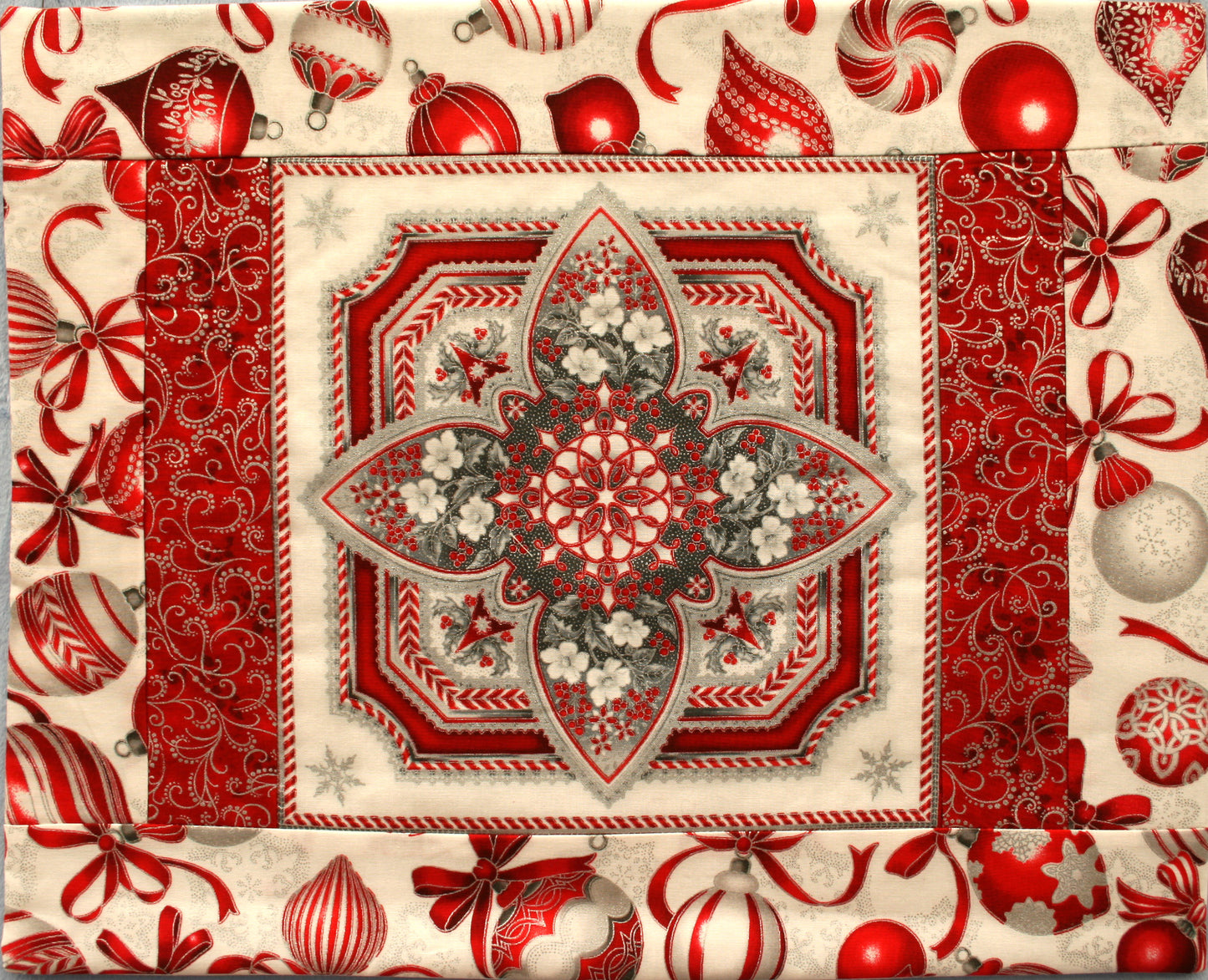 Christmas Fabric Placemat - Red & Silver (Set of 4)
