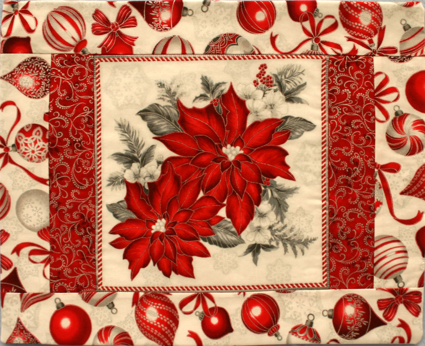 Christmas Fabric Placemat - Red & Silver (Set of 4)