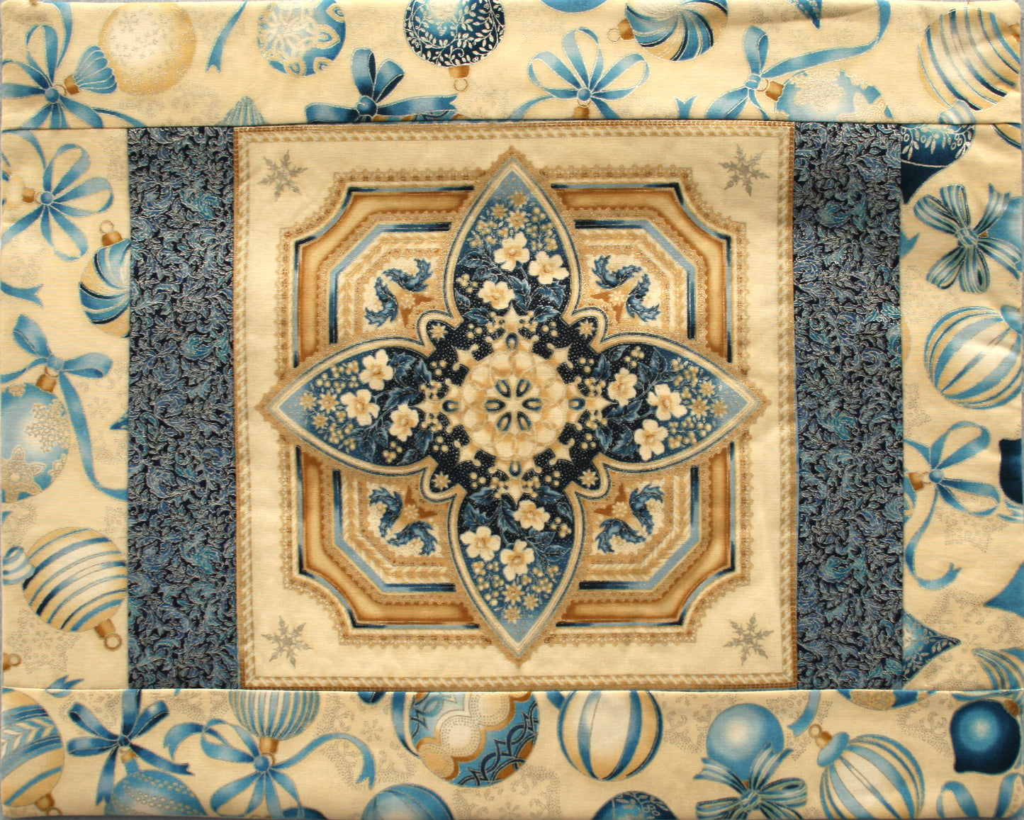 Christmas Fabric Placemat - Blue & Gold (Set of 4)