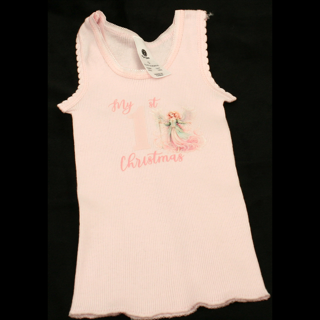 SINGLET PINK - 1ST CHRISTMAS PINK - CHRISTMAS ANGEL