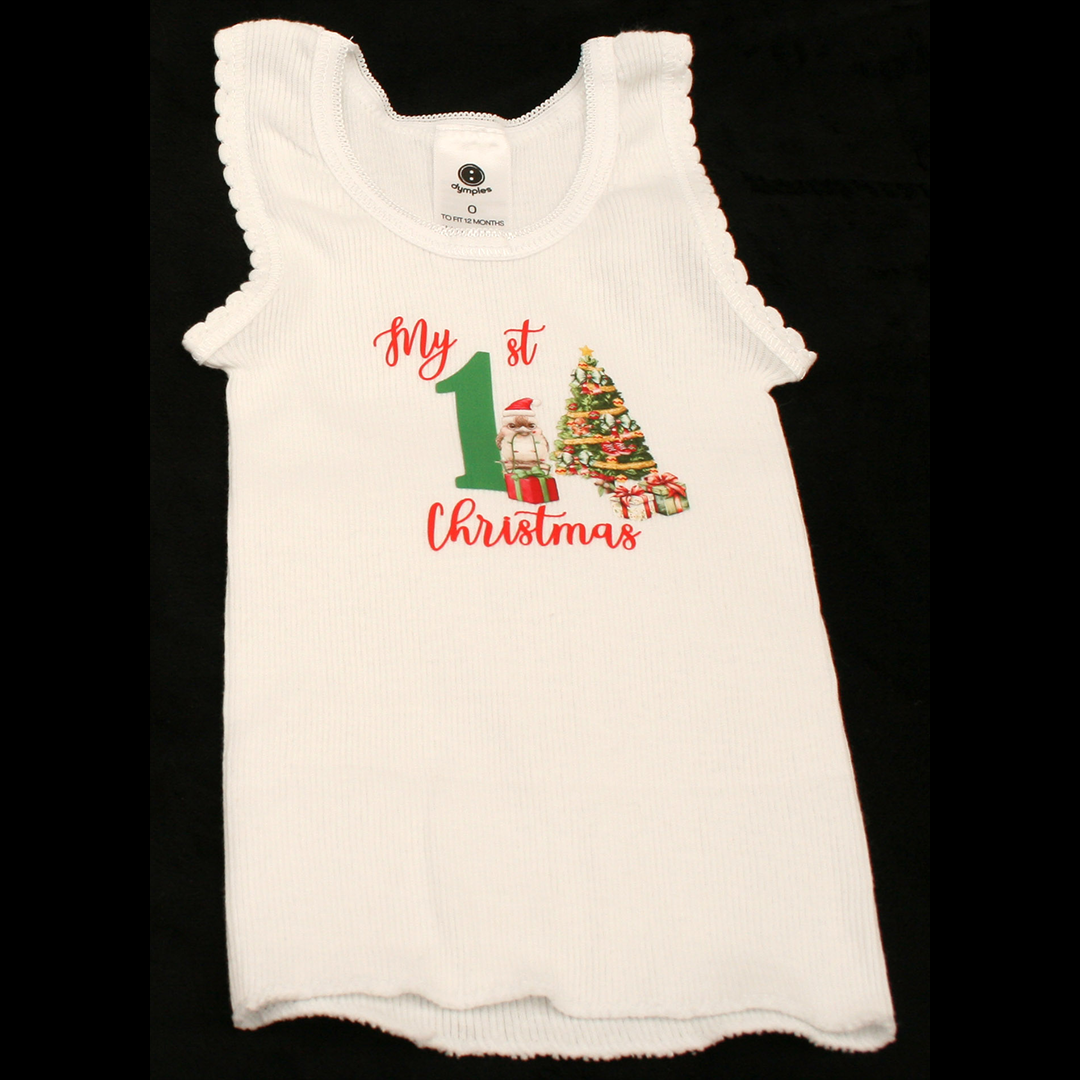 SINGLET WHITE - 1ST CHRISTMAS GREEN & RED - CHRISTMAS KOOKABURRA