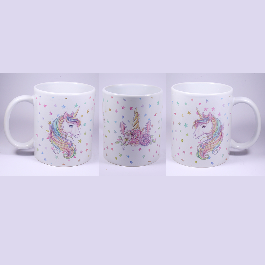 UNICORN MUG - GLITTER STARS 2 HEADS & CROWN