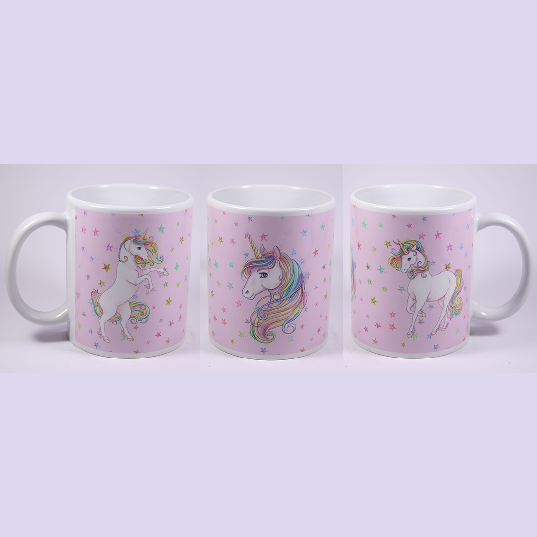 UNICORN MUG - GLITTER STARS PINK - REARING, HEAD, STANDING