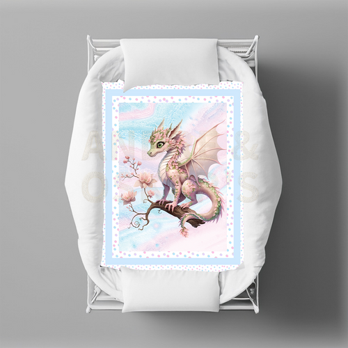 LIMITED EDITION | FAIRY DRAGONS - Bassinet Quilt - Blue Border (1 OFF Colorways)