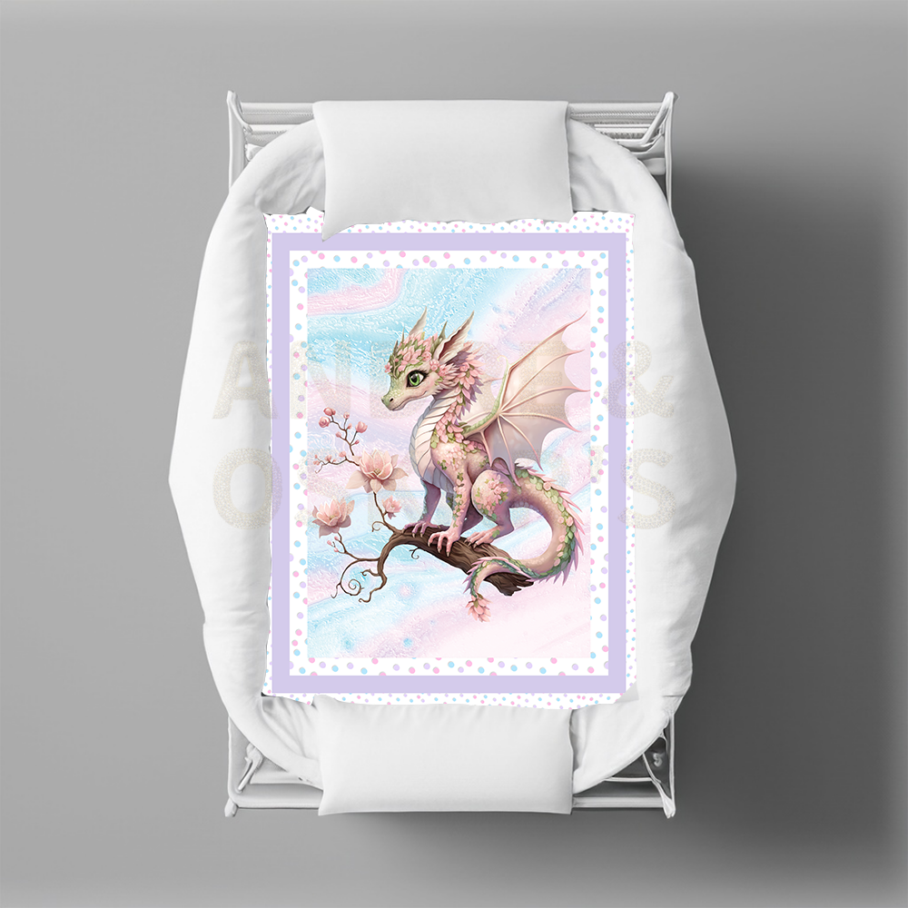 LIMITED EDITION | FAIRY DRAGONS - Bassinet Quilt - Lilac Border (1 OFF Colorways)
