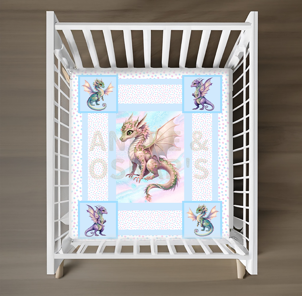 LIMITED EDITION | FAIRY DRAGONS - Cot Quilts - Blue Border (1 OFF Colorways)