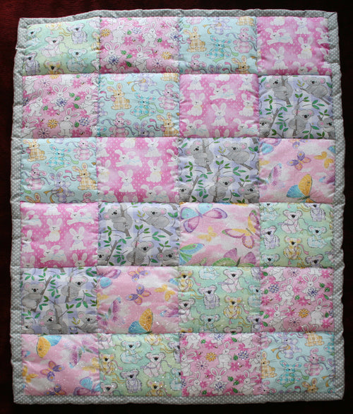 BASSINET QUILT 17 - Koala, Bunnies & Butterflies
