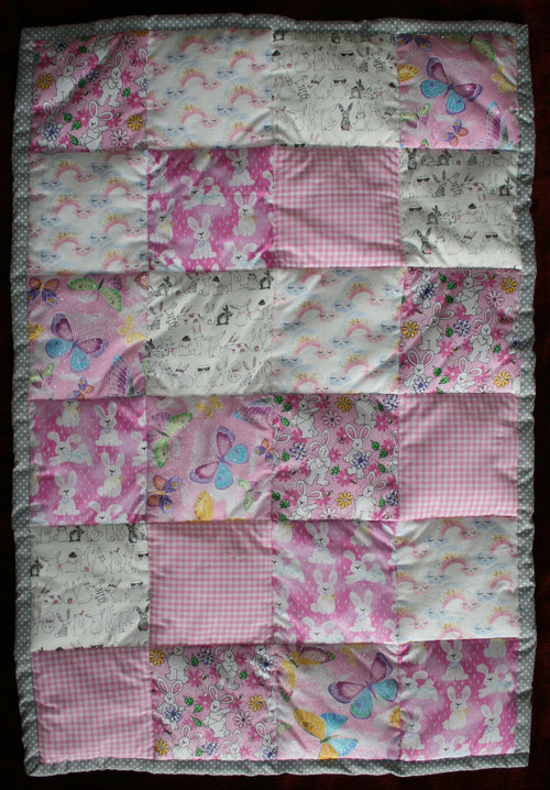 BASSINET QUILT 15 - Bunnies, Rainbows & Butterflies