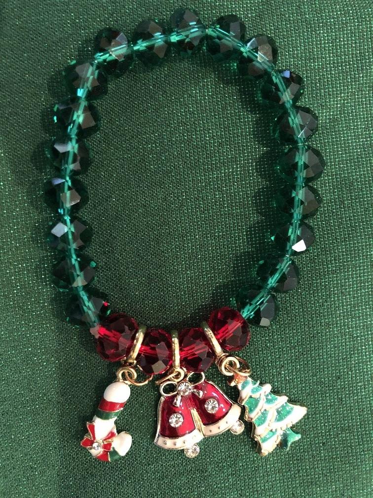 Bracelet - Red Green - Enamel Candy Cane, Bells, Tree