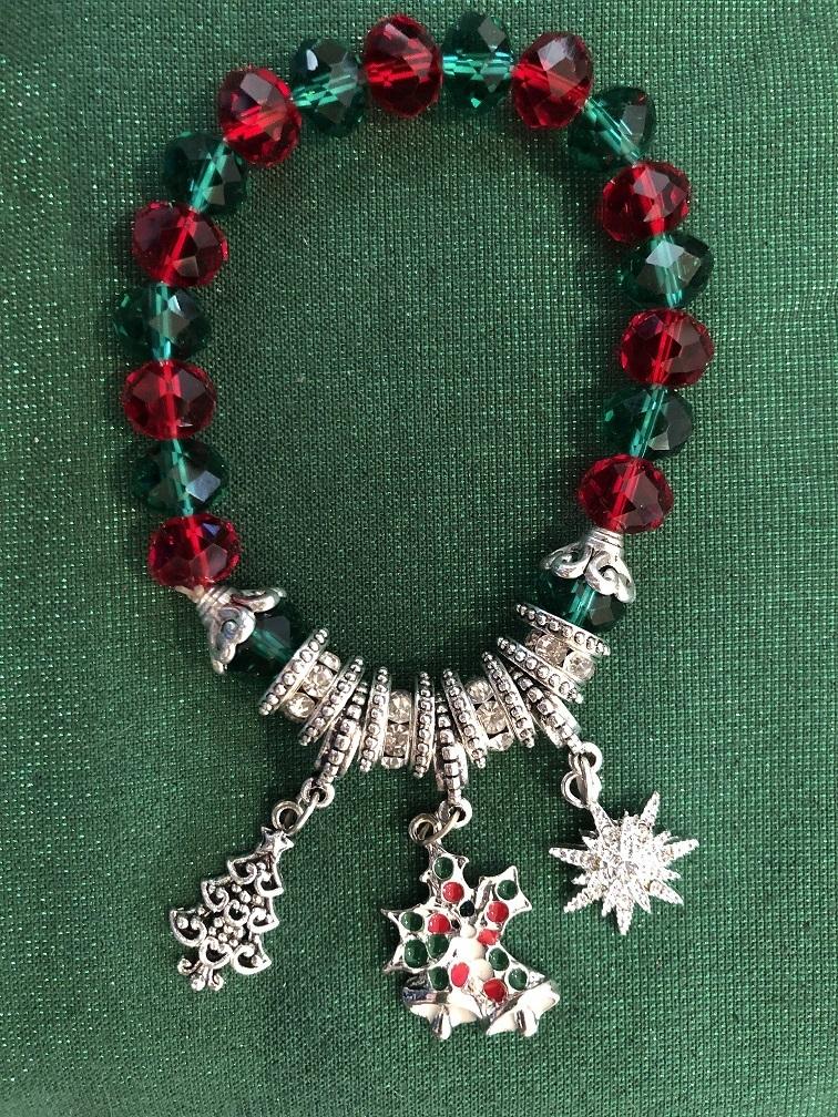 Bracelet - Red Green Silver - Tree, Bells, Snowflake