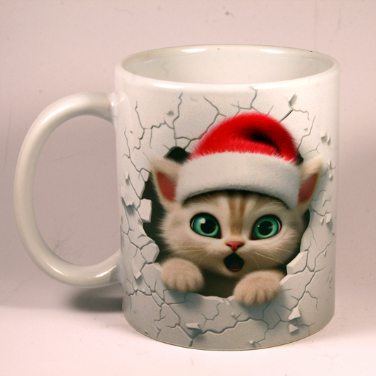 CHRISTMAS MUG - SANTA KITTEN 3D BREAK-THRU
