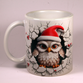 CHRISTMAS MUG - SANTA OWL 3D BREAK-THRU