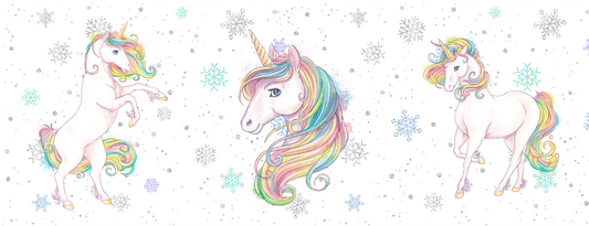 UNICORN MUG - SNOWFLAKES - REARING, HEAD, STANDING