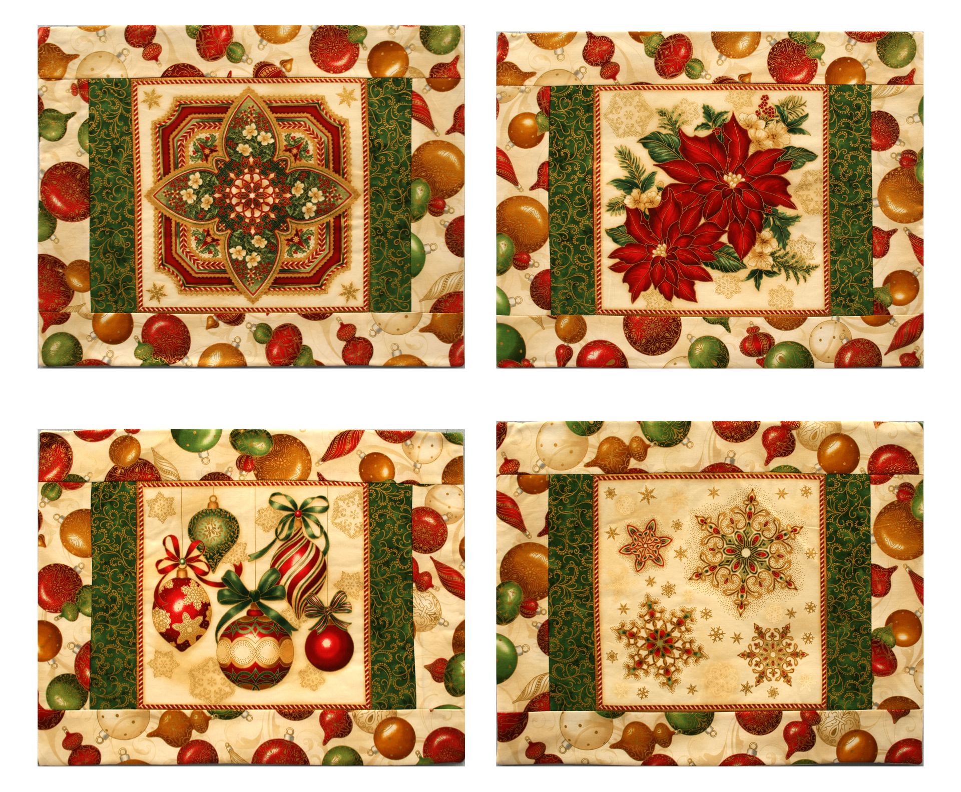 Christmas Fabric Placemat - Red Green & Gold (Set of 4)