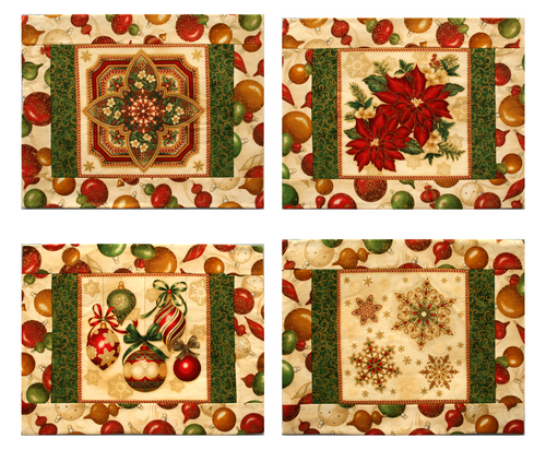 Christmas Fabric Placemat - Red Green & Gold (Set of 4)