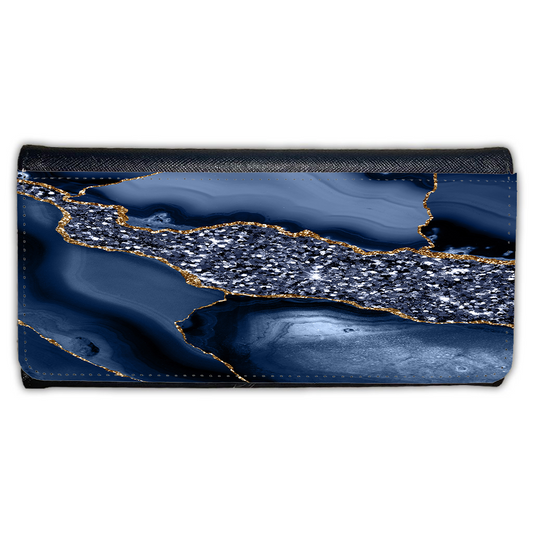 LADIES PURSE/WALLET BLACK - BLUE & GOLD GLITTER 1