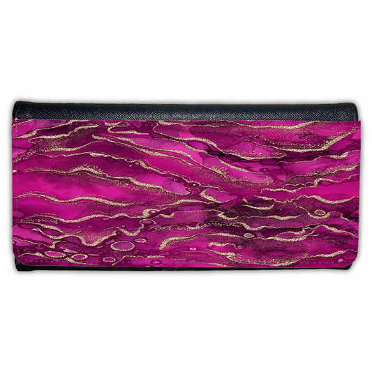LADIES PURSE/WALLET BLACK - HOT PINK & GOLD 1