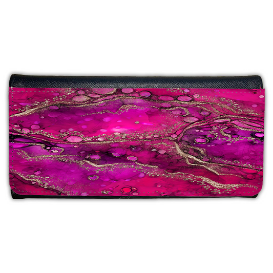 LADIES PURSE/WALLET BLACK - HOT PINK & GOLD 3