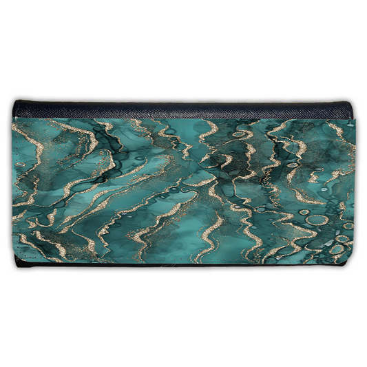 LADIES PURSE/WALLET BLACK - TEAL & GOLD 2
