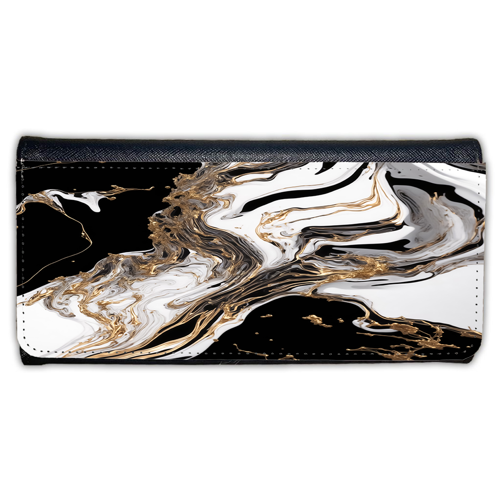 LADIES PURSE/WALLET BLACK - Black White & Gold 1