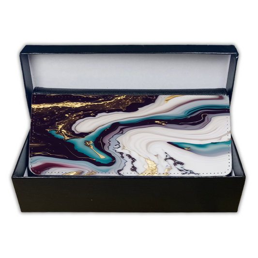 LADIES PURSE/WALLET BLACK - Teal Purple White Gold Marble - 6 Design Options
