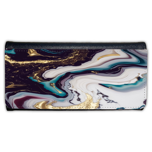 LADIES PURSE/WALLET BLACK - Teal Purple White Gold Marble 1