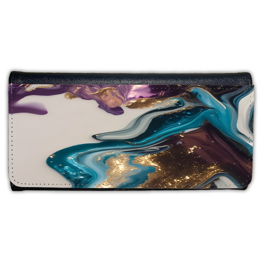 LADIES PURSE/WALLET BLACK - Teal Purple White Gold Marble 2