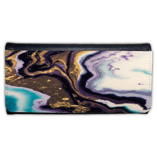 LADIES PURSE/WALLET BLACK - Teal Purple White Gold Marble 4