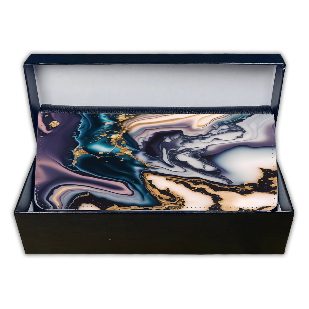 LADIES PURSE/WALLET BLACK - Teal Purple White Gold Marble 5
