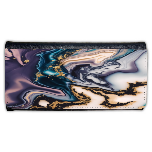 LADIES PURSE/WALLET BLACK - Teal Purple White Gold Marble 5