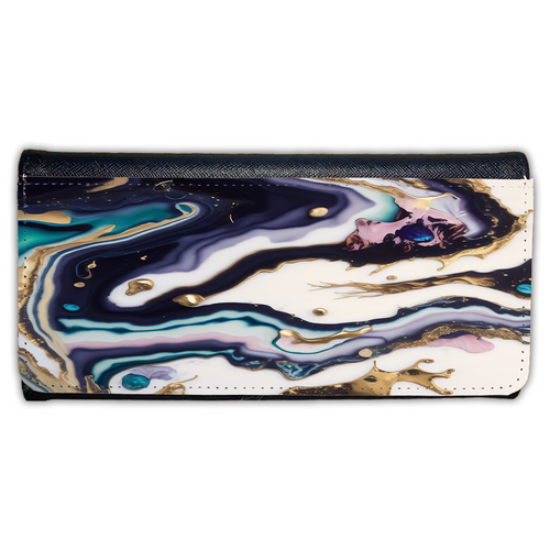 LADIES PURSE/WALLET BLACK - Teal Purple White Gold Marble 6