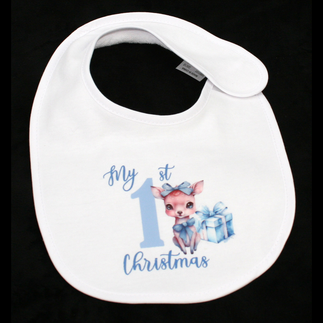 BIB WHITE - MY 1ST CHRISTMAS BLUE - BLUE DEER