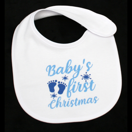 BIB WHITE - BABY'S FIRST CHRISTMAS BLUE FEET