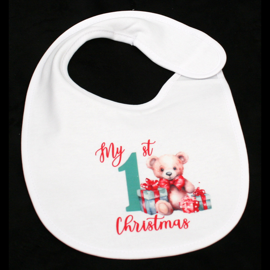BIB WHITE - MY 1ST CHRISTMAS TEAL & RED - CHRISTMAS BEAR 1