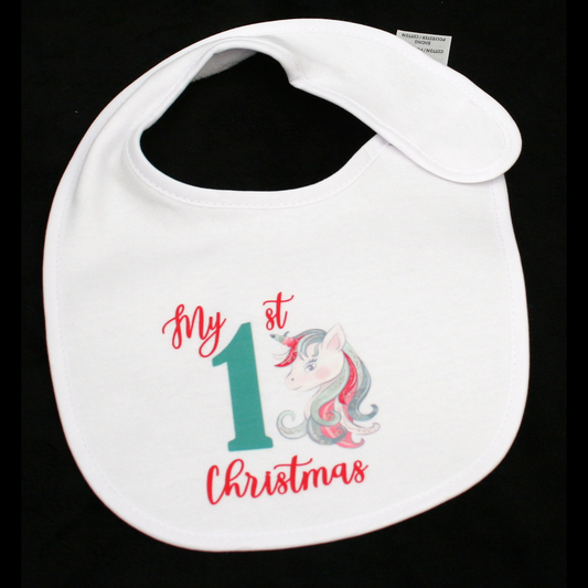 BIB WHITE - MY 1ST CHRISTMAS TEAL & RED - CHRISTMAS UNICORN HEAD