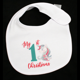 BIB WHITE - MY 1ST CHRISTMAS TEAL & RED - CHRISTMAS UNICORN HEAD