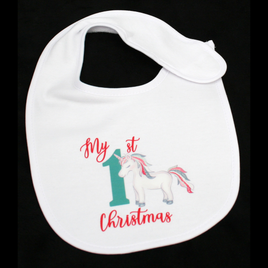 BIB WHITE - MY 1ST CHRISTMAS TEAL & RED - CHRISTMAS UNICORN